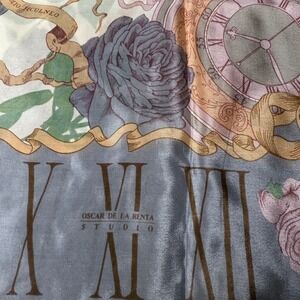 Authentic Oscar de la Renta Studio Scarf Clockwork Rose Floral Print Square Silk